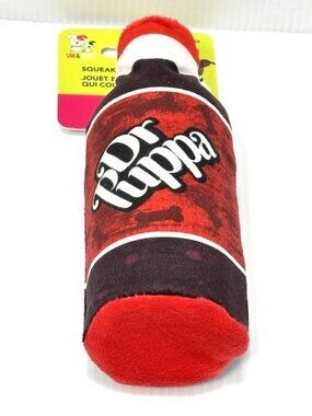 Dr. Puppa Plush Dog Toy Soft Drink Bottle Squeaky Chew Interactive Pet Toy NEW